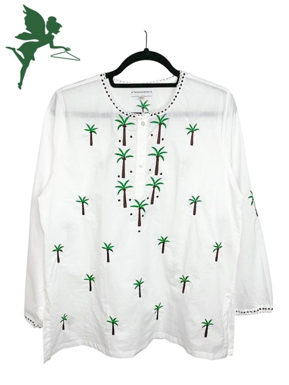 THE BAREFOOT MONKEY Embroidered Palm Tree Popover Top